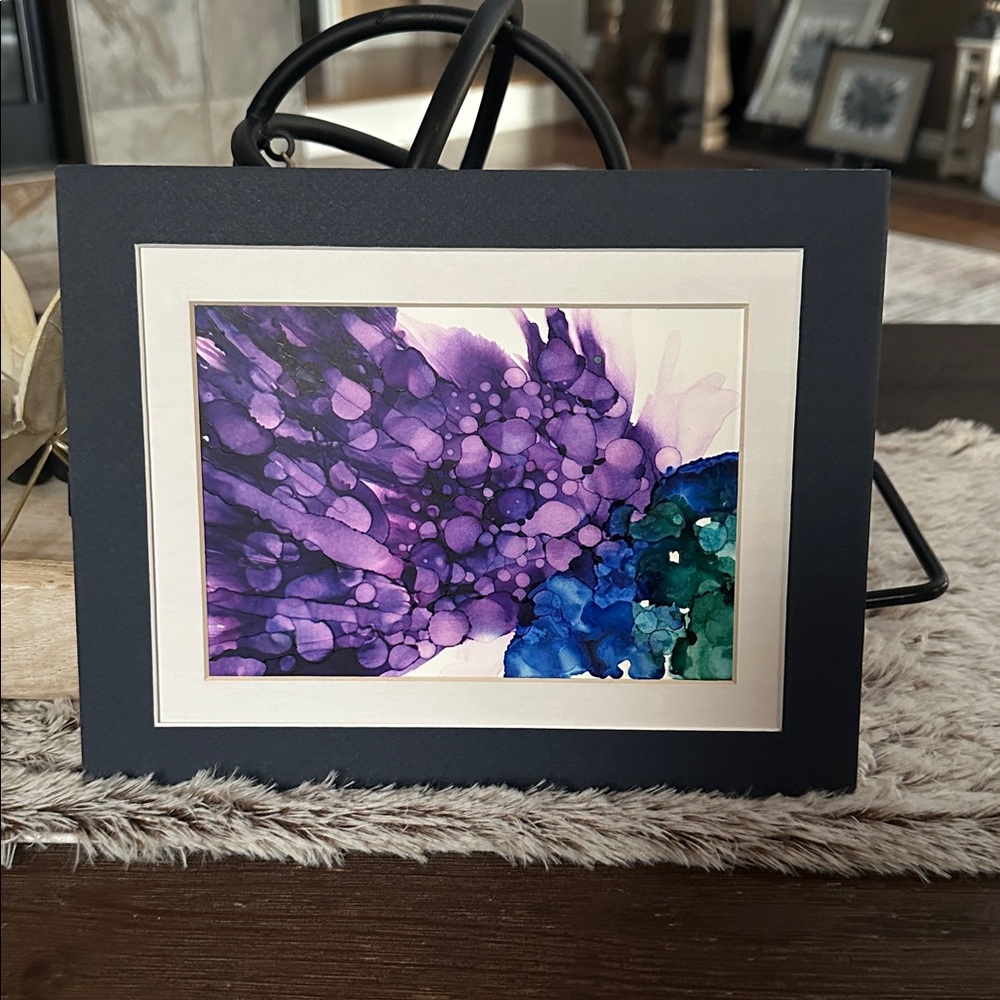 Hand crafted original abstract double matted alcohol ink wall decor painting